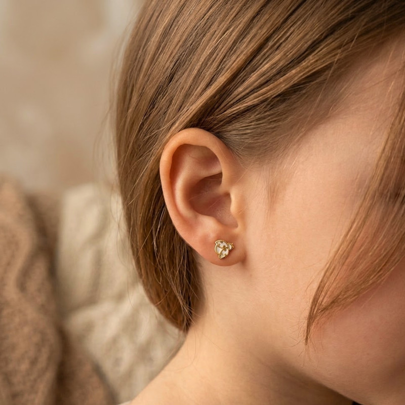 Boucles d'Oreilles Coccinelles en Or Jaune 375 & Nacre - Bambins