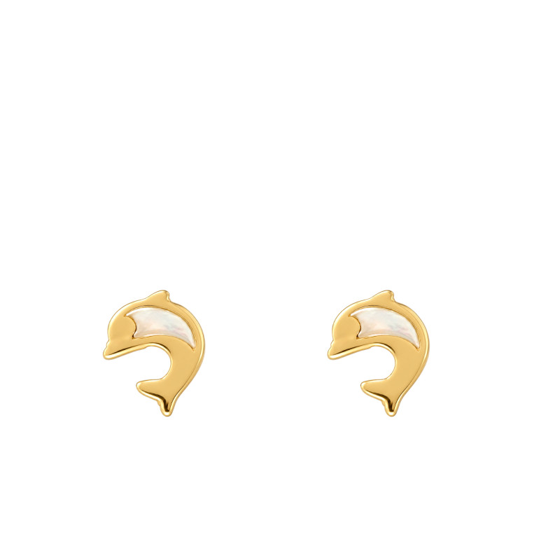 Boucles d'Oreilles Dauphin en Or Jaune 375 & Nacre - Bambins