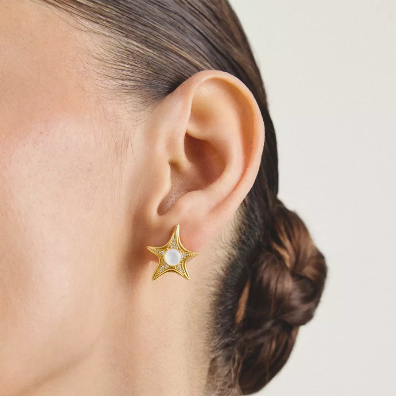 Boucles d'Oreilles Étoiles Fluid Elegance en Métal Doré, Nacre & Oxydes de Zirconium - H2351-M01-14 - Thomas Sabo