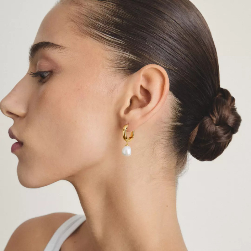 Boucles d'Oreilles Créoles Bold Elegance en Argent Doré & Perles - CR766-430-14 - Thomas Sabo