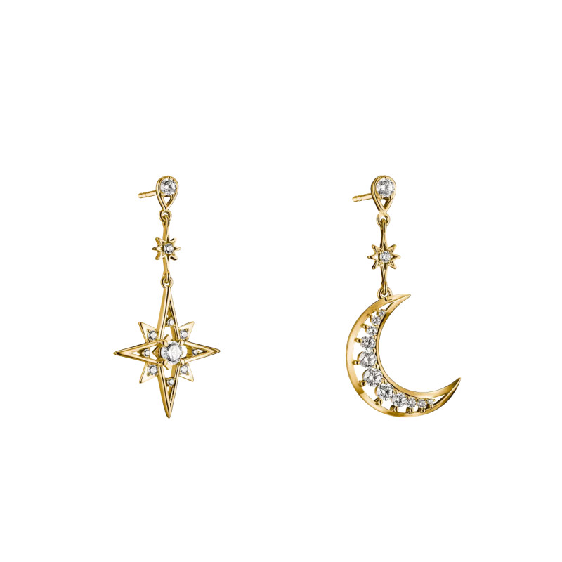 Boucles d'Oreilles Pendantes Midnight Sky en Métal Doré & Oxydes de Zirconium Blancs - H2379-M01-14 - Thomas Sabo