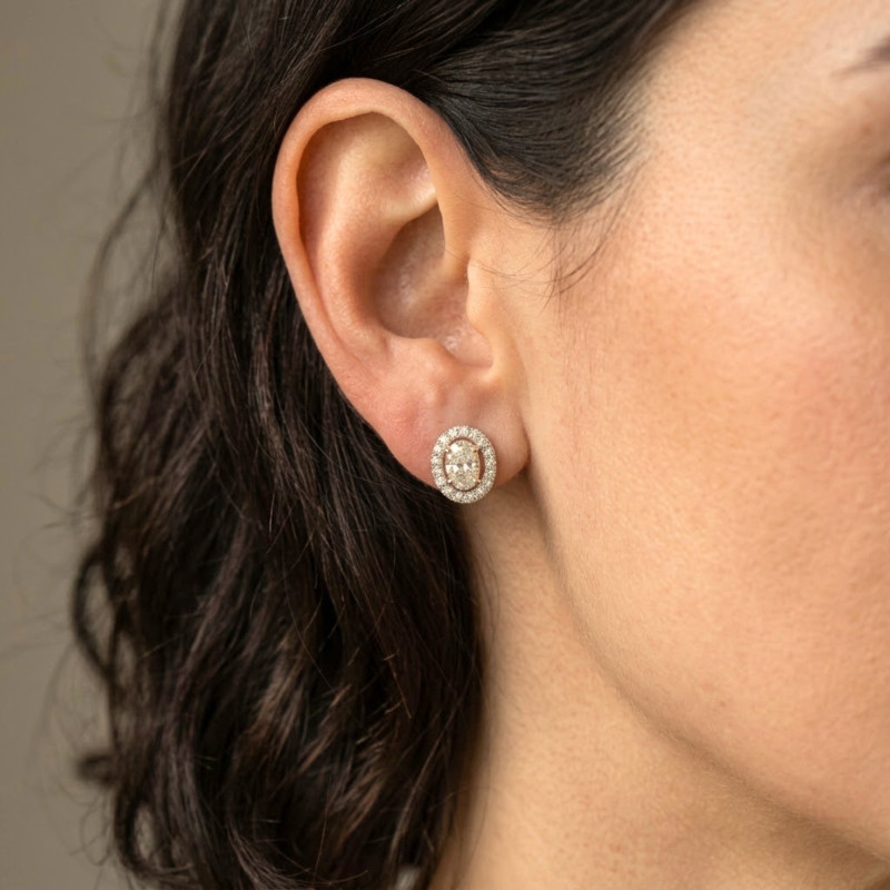 Boucles d'Oreilles Puces Diamants de Synthèse 1,20 ct en 2 Ors 750 - Diamond Lady