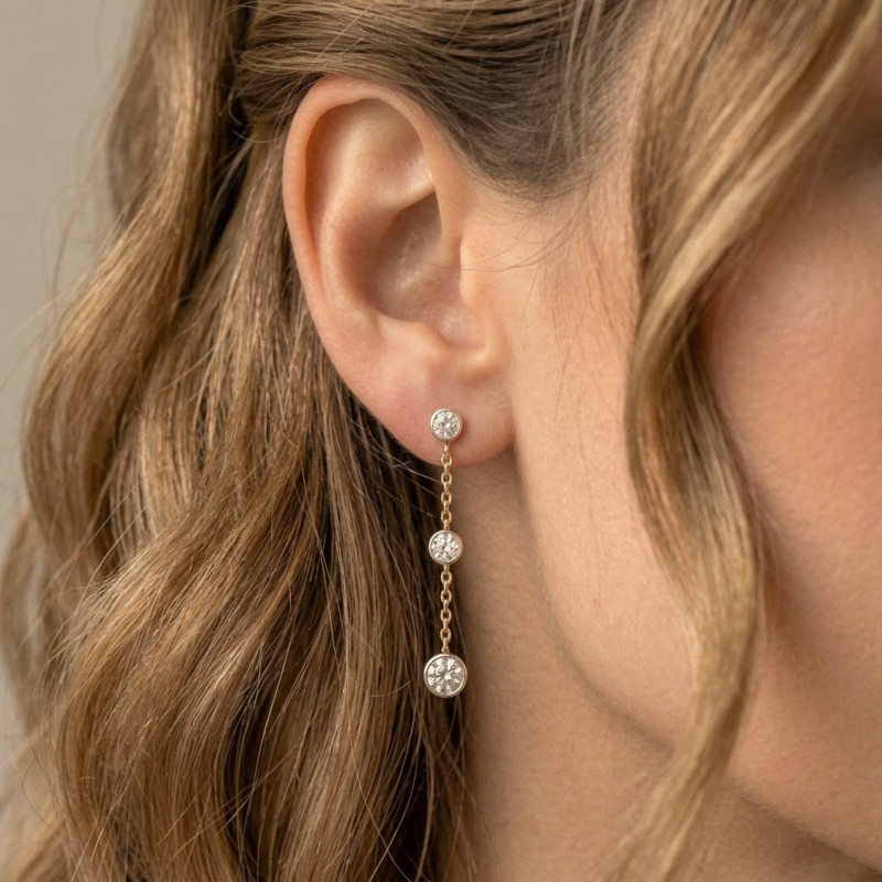 Boucles d'Oreilles Pendantes Diamants Clos 2 x 0,14 ct en 2 Ors 375 - Diamond Lady