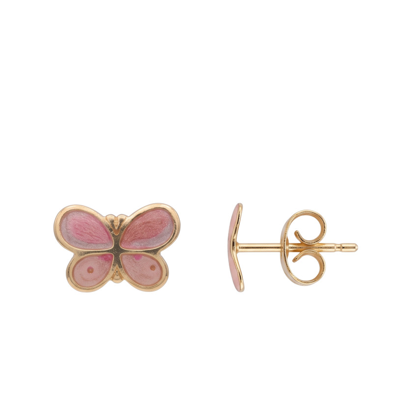 Boucles d'Oreilles Papillon Rose en Or Jaune 375 ou 750 - Bambins