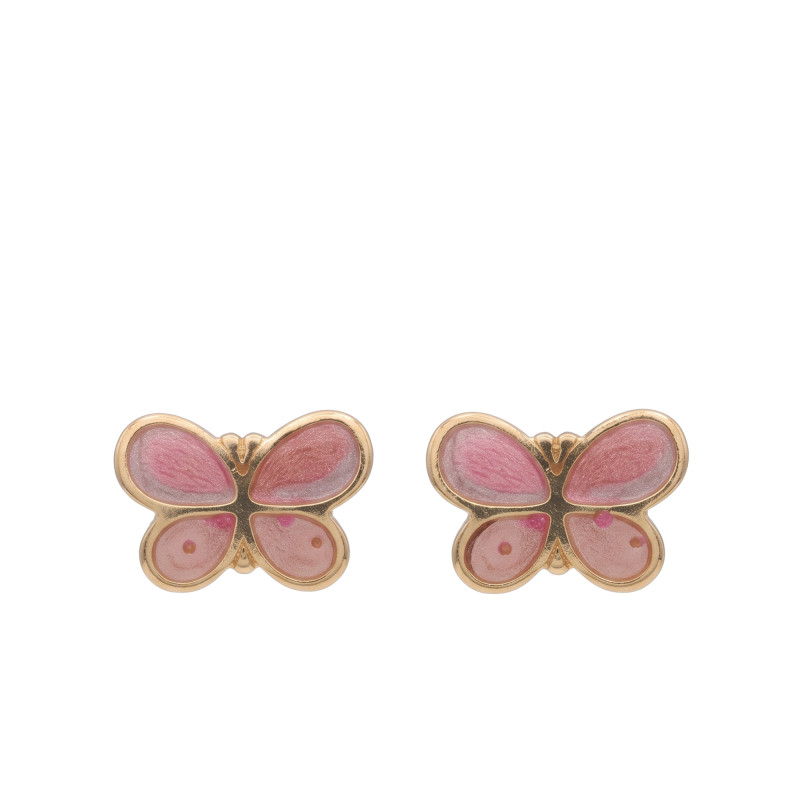 Boucles d'Oreilles Papillon Rose en Or Jaune 375 ou 750 - Bambins