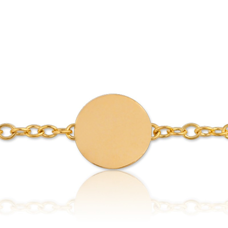 Gourmette Maille Forcat Or Jaune Plaque Ronde Lucas Lucor Ocarat